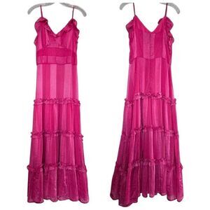 Beulah Style Pink Ruffle Sleeveless Maxi Dress Size Large